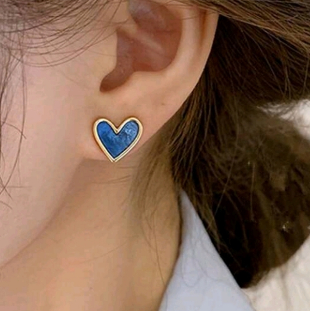NEW! Gold Plated Petite Blue Heart Enamel Stud Earrings